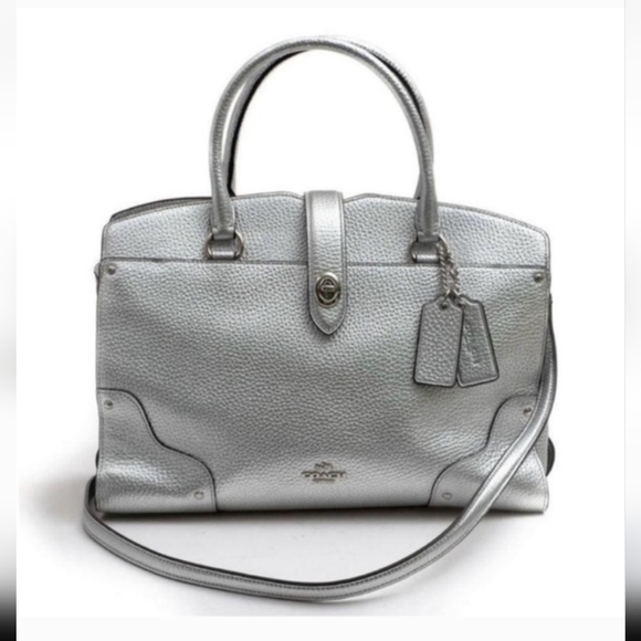 Coach Mercer Silver Metallic Satchel Bag EUC